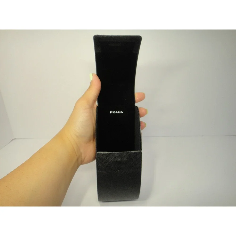 Prada Black Saffiano Leather Sunglasses Case Magnetic Hard Shell Eyewear Box EUC